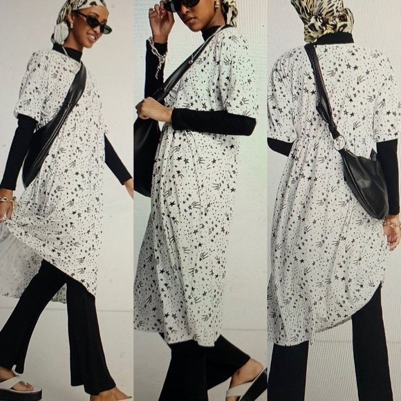 constellation MP celestial star print smock stretch midi T-shirt dress new - Picture 2 of 6